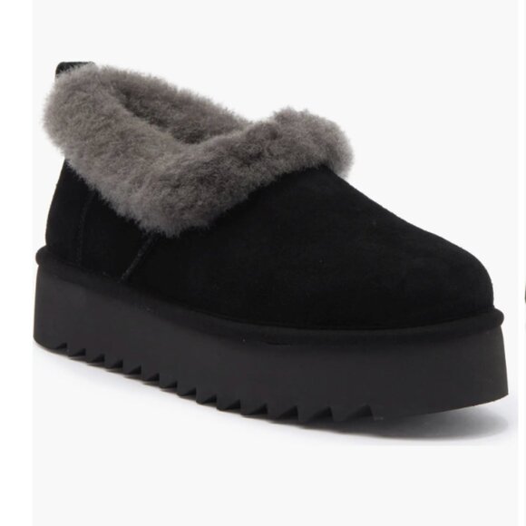 NIB UGGS AUSTRALIA UGG NITA PLATFROM SLIPPERS BLACK SIZE 8 USA - Picture 1 of 9